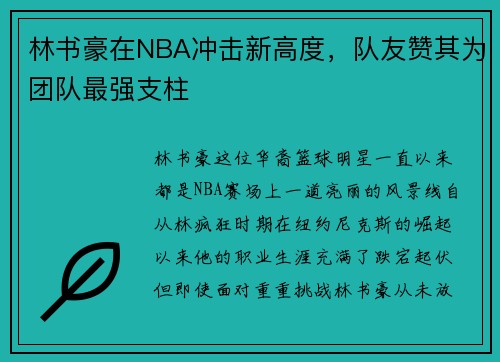 林书豪在NBA冲击新高度，队友赞其为团队最强支柱